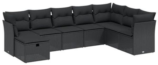 vidaXL 8-tlg. Garten-Sofagarnitur mit Kissen Schwarz Poly Rattan 3263271