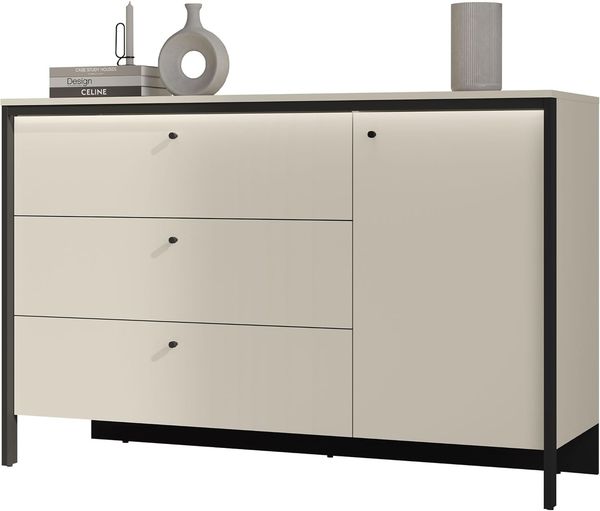 Kommode 1D3S Enna EN-04 (Farbe: Sandbeige / Schwarz + Sandbeige)