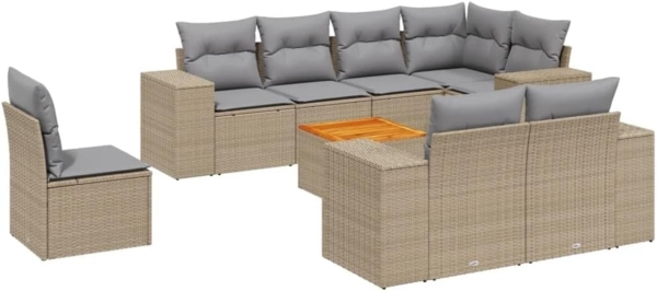 vidaXL 9-tlg. Garten-Sofagarnitur mit Kissen Beige Poly Rattan 3257872
