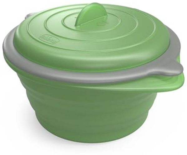 Chicco Faltbare Silikon-Dampfer, Dampfer für das Dämpfen von Lebensmitteln, Bewahrt Nährstoffe, Verwendung in der Mikrowelle oder über einem Topf, 100% Silikon, Spülmaschinenfest, 0 Monate +