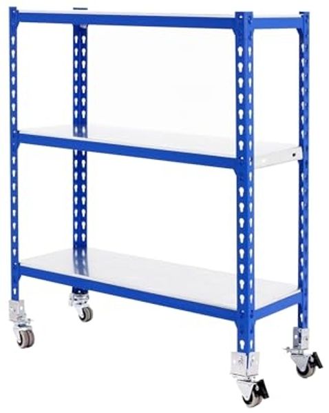 Simonrack Schwerlastregal, Lagerregal, 97,5 x 100 x 40 cm, Metallregal, Kellerregal, Biegestelle 75 kg, 3 Fachböden, Blau/Verzinkt - Simonclick