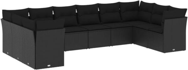 vidaXL 10-tlg. Garten-Sofagarnitur mit Kissen Schwarz Poly Rattan 3250034