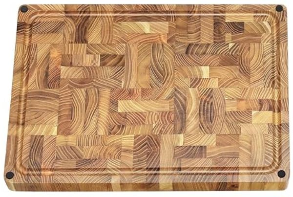 ZAYIKO Schneidebrett aus massivem Teak Stirnholz – beidseitige Nutzung & Würfelmuster
