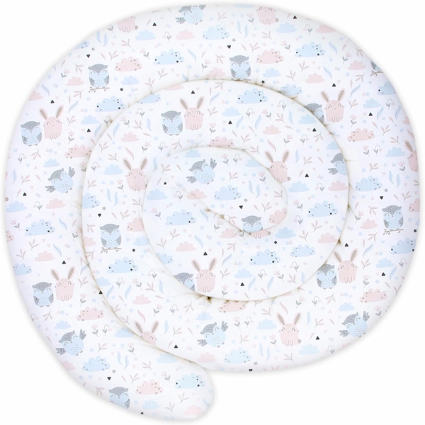 Totsy Baby XXL Bettschlange Bettkissen Stillkissen Bettrolle Bettkantenschutz Zierkissen Bettumrandung Schlange XL Handmade Hellgrau mit Eulen 300 cm Oeko-Tex-Zertifikat