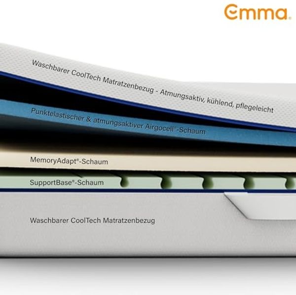 Emma One+ Matratze 100x200 H2 Mittelfest – Kühlende & atmungsaktive 3-Zonen-Schaummatratze – Ergonomisch, Klimaregulierend & Waschbarer Bezug – Für alle Schlafpositionen geeignet Bild 3