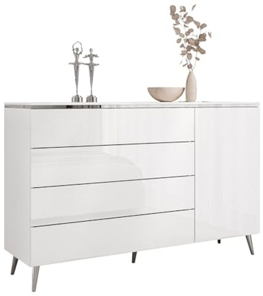 Lookway Kommode AURORA SILVER 1D4S mit Schubladen und Metallbeinen, Breite: 140 cm