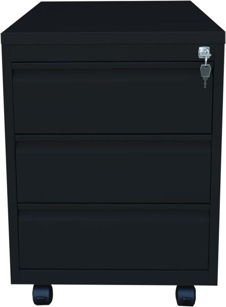 Stahl Büro Rollcontainer Bürocontainer Stahl-Abdeckplatte 3 Schubladen Maße: 61 x 46 x 79 cm RAL 9005 Schwarz 505316