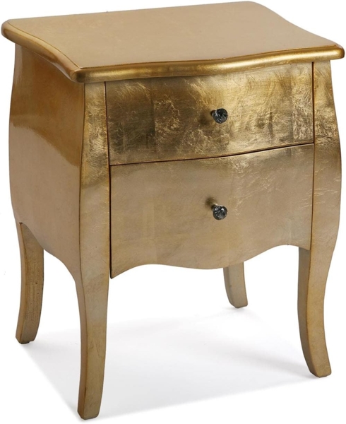 Versa Cagliari Nachttisch Kleiner oder zusätzlicher Tisch für das Schlafzimmer oder das Wohnzimmer, mit 2 Schubladen, Maßnahmen (H x L x B) 60 x 39 x 50 cm, Holz, Farbe: Golden