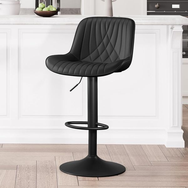 YOUTASTE Moderne Barhocker Einzeln, öhenverstellbar und Drehbar Bar Stool, Counter Höhe Hocker, mit Rückenlehne für Home Küche Insel Luxus gepolsterte Kunstleder Barstühle, Schwarz