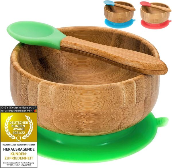 all Kids United Schüssel ALL KIDS UNITED–Bambus Schüssel Baby Kinder Breischüssel mit Saugnapf, Bambus, (Baby Müslischale), Breischale