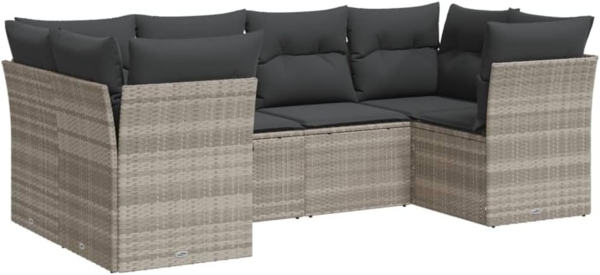 vidaXL 6-tlg. Garten-Sofagarnitur mit Kissen Hellgrau Poly Rattan 3218112