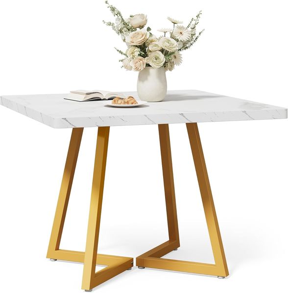 LITTLE TREE 80 cm Kleiner Esstisch für 4 Personen, quadratischer Esstisch für kleinen Raum, Esszimmertische, Weißgold, Holz-Küchentisch mit Metallbeinen, moderner Freizeit-Café-Tisch für Wohnung