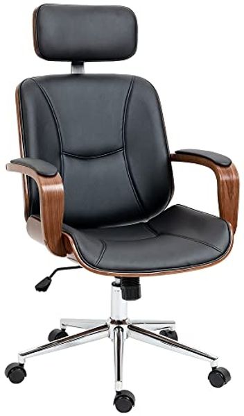 Vinsetto Bürostuhl mit Hoher Rückenlehne, Abnehmbarer Kopfstütze (Höhenverstellbarer Drehstuhl, 1 St), mit Wippfunktion aus Kunstleder für Home-Office Schwarz