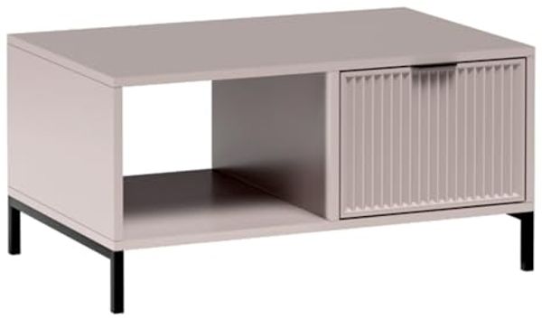 Lomadox Couchtisch LAURO-161, Wohnzimmertisch Tisch Kaschmir beige Rillenoptik 90 cm mit Stauraum