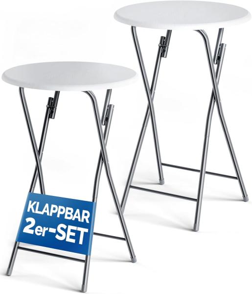 Casaria® Stehtisch 2er Set Klappbar Höhe 110cm Ø 60cm Beistelltisch Klapptisch Bartisch Cocktail Holz Esstisch Rund Hochtisch Garten Gartentisch weiß