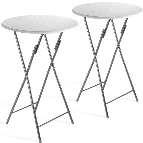 Casaria® Stehtisch 2er Set Klappbar Höhe 110cm Ø 60cm Beistelltisch Klapptisch Bartisch Cocktail Holz Esstisch Rund Hochtisch Garten Gartentisch weiß