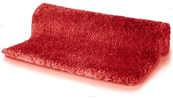 Spirella Badteppich Badematte Duschvorleger Mikrofaser Hochflor | flauschig | rutschhemmend | geeignet für Fußbodenheizung | 60x90 cm | Rot