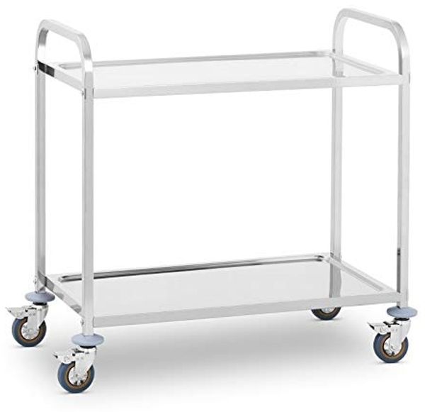 Royal Catering Servierwagen 2 Borde Edelstahl Teewagen Küchenwagen Gastro 4 Räder bis 160 KG