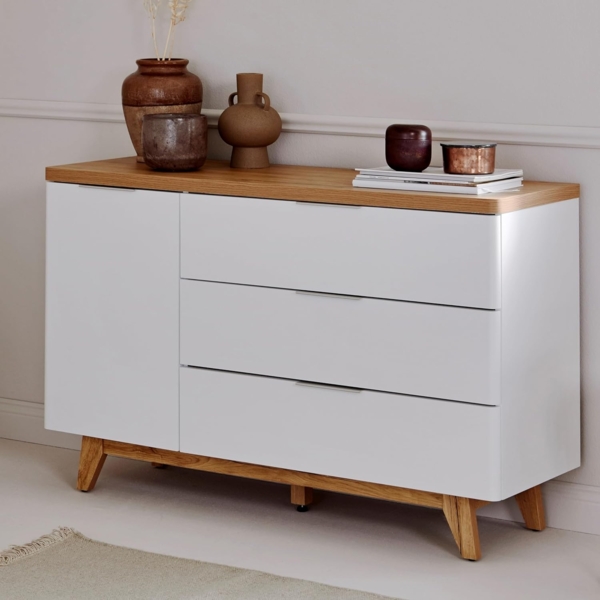 Jahnke Sideboard, Engineered Wood, Kerneiche/Weiss, One Size