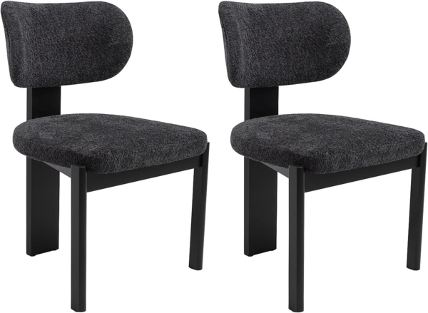 Vente-unique - Stuhl 2er-Set - Bouclé-Stoff & Kautschukholz - Schwarz - WILANA