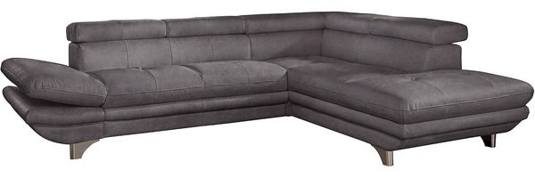 Mivano Ecksofa Enterprise / Trendige Eckcouch in L-Form mit Bettfunktion / Kopfstützen und Armteil verstellbar / 273 x 75 x 238 / Mikrofaser: dunkelgrau