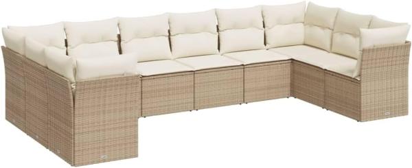 vidaXL 10-tlg. Garten-Sofagarnitur mit Kissen Beige Poly Rattan 3250037