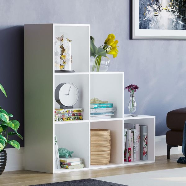 Vida Designs Durham Treppenregal Bücherregal Regale Aufbewahrung Organizer Wohnzimmer Möbel (6 Würfel, weiß)