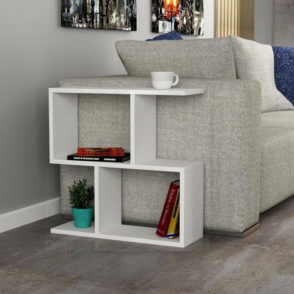 Dmora - Wohnzimmertisch Polyh, Niedriger Wohnzimmertisch, Kaffeeregal, Couchtisch für Sofa, 60x20h60 cm, Weiß