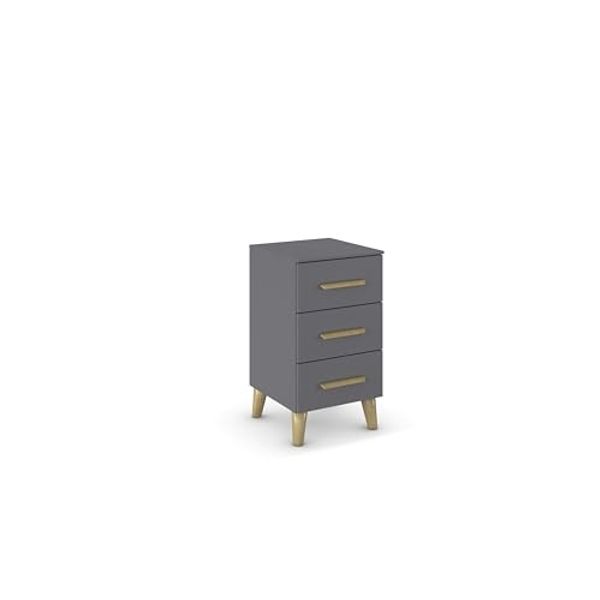rauch Aditio Box, Nachttisch, 3 Schubladen, Massivholz-Fuß, mit Softclose-Funktion, Farbe Grau metallic, BxHxT 40x72x44cm