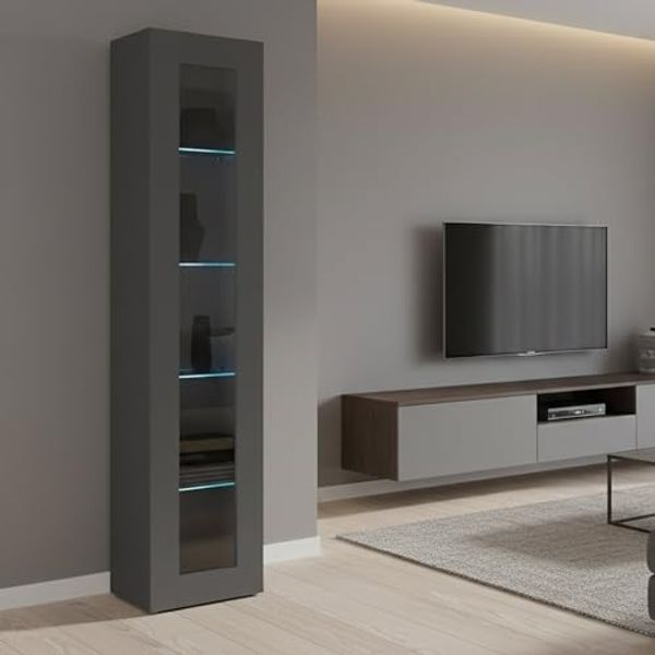 Dmora - Vitrine Vladimiro, Sideboard mit 1 Tür mit Glasregalen, Mehrzweck-Wohnmöbel, 100% Made in Italy, cm 40x30h180, Anthrazit