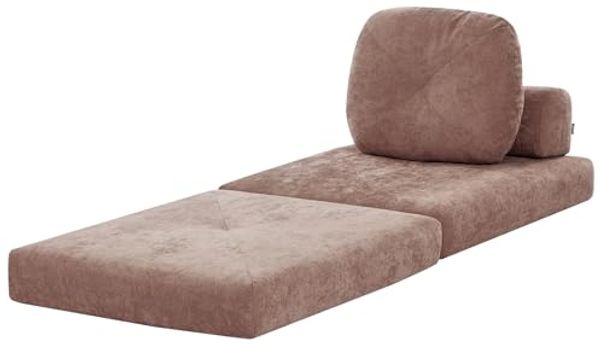 Beliani 'OLDEN' 1-Sitzer Bodensofa mit Schlaffunktion, Braun, Stoff Bild 5