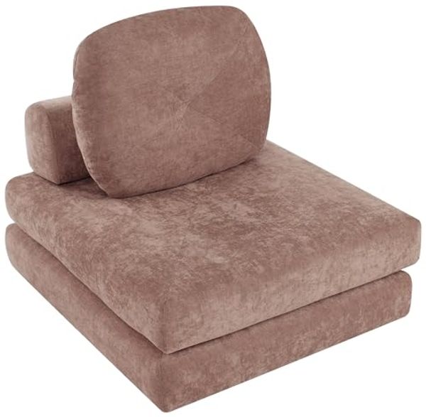 Beliani 'OLDEN' 1-Sitzer Bodensofa mit Schlaffunktion, Braun, Stoff Bild 7