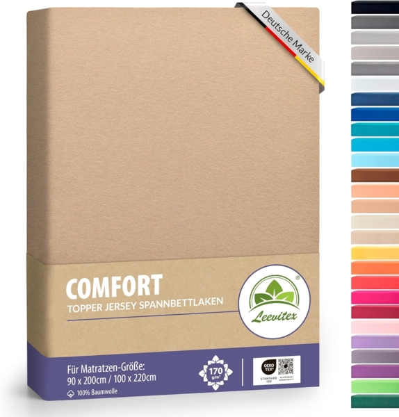 leevitex® Spannbettlaken Topperbezug Premium 170, Gummizug: Rundum-Gummizug, schwer und blickdicht, 100% Baumwolle, für Topper