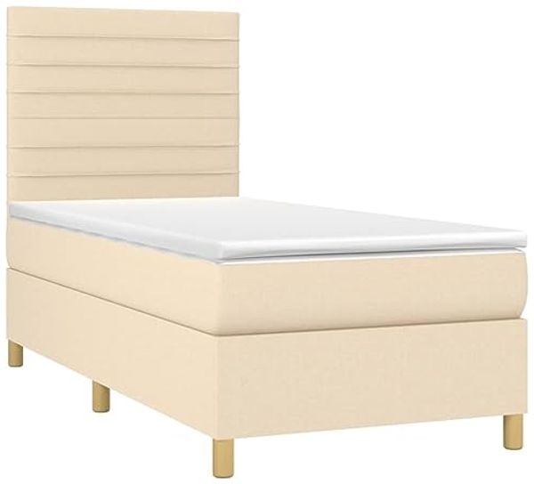vidaXL Boxspringbett mit Matratze Creme 90x200 cm Stoff, Härtegrad: H2 [3142390]