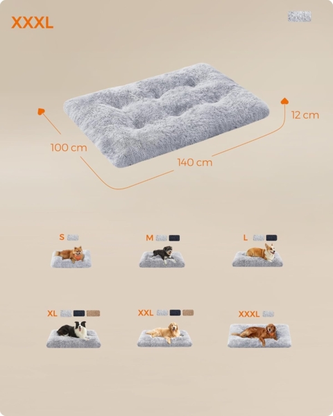 Feandrea Hundebett, Hundekissen, Flauschige Hundematte, Langer Plüsch, 140x100 cm, weiche Polsterung, waschbar, multifunktional, Ombré-Grau PGW205G01 Bild 5