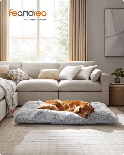 Feandrea Hundebett, Hundekissen, Flauschige Hundematte, Langer Plüsch, 140x100 cm, weiche Polsterung, waschbar, multifunktional, Ombré-Grau PGW205G01 Bild 2