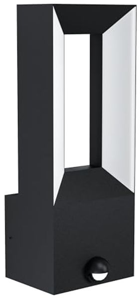 Eglo 98726 LED Wandleuchte RIFORANO Aluguss schwarz / Kunststoff weiß LxBxH:11,0 x 9,5 x 29 cm - IP44 - 2X5W - 3000K mit Sensor