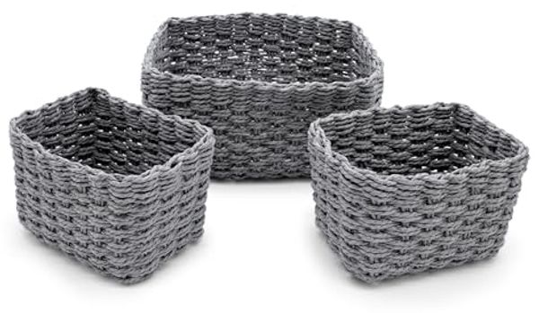 Spetebo Aufbewahrungskorb Deko Aufbewahrungs Körbchen in grau - 3er Set (Set, 1 St, 3tlg), Rattan Allzweck Flechtkorb aus Papier