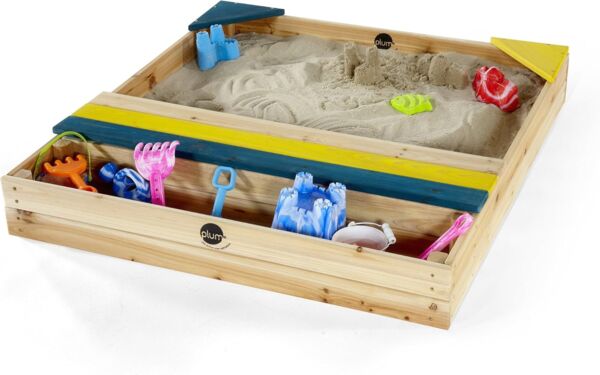Plum Sandkasten mit Aufbewahrungsbox, Holz Natur, 100 x 96 x 16 cm