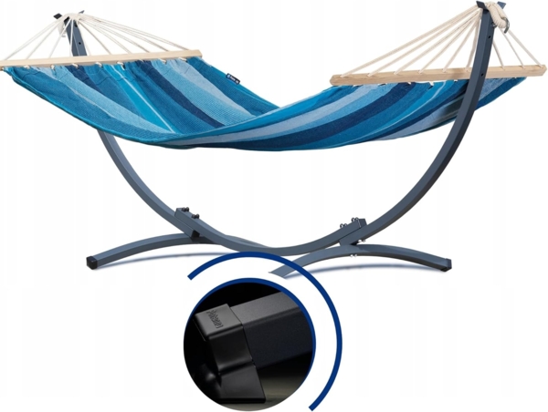 Potenza Stabhängematte mit Gestell I Stabiler Komapkt Rahmen 200kg - 250cm Balkon I Hängematte 200x120cm I Acadia XL Blau