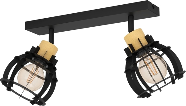 Eglo 43927 Spotleuchte STILLINGTON 1 Stahl schwarz, Holz braun E27 2X40W L:42cm B:16cm H:24. 5cm dimmbar