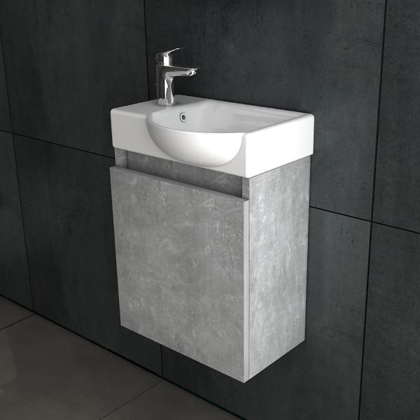 Alpenberger Waschbecken mit vormontiertem Unterschrank - Hand-Waschbecken - Badmöbel-Set für Badezimmer & Gäste-WC - Keramik - Komplett-Set Grau