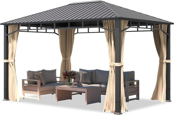 Gartenpavillon 3x4 m Stahldach Hardtop 4 Seitenteile in Champagner, Pfosten 9x9 cm