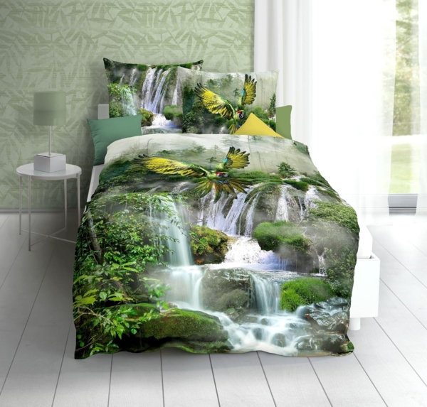 JACK Bettwäsche JACK by Kaeppel Papagei Grün, Mako-Satin, 2 teilig, hochwertiger Digitaldruck mit einem farbenfrohen Dschungelmotiv Bild 5