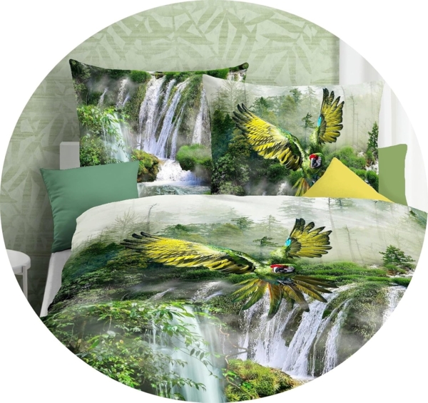 JACK Bettwäsche JACK by Kaeppel Papagei Grün, Mako-Satin, 2 teilig, hochwertiger Digitaldruck mit einem farbenfrohen Dschungelmotiv Bild 2