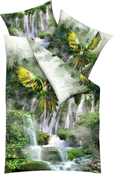 JACK Bettwäsche JACK by Kaeppel Papagei Grün, Mako-Satin, 2 teilig, hochwertiger Digitaldruck mit einem farbenfrohen Dschungelmotiv Bild 4