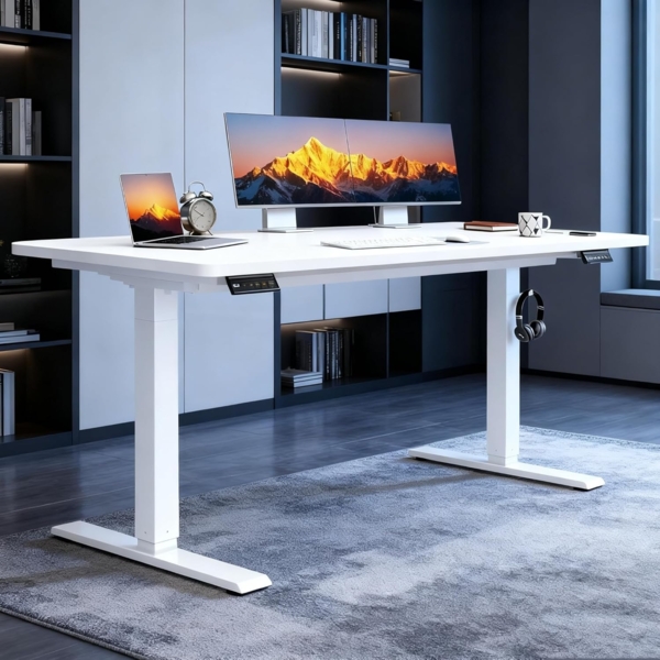 JUMMICO Höhenverstellbarer Schreibtisch, 110x60 cm, Elektrisch Schreibtisch Höhenverstellbar, Ergonomischer Steh-Computertisch, Weiß Bild 5