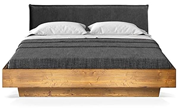 Möbel-Eins CURBY Wangenbett mit Polster-Kopfteil, Material Massivholz, rustikale Altholzoptik, Fichte gebürstet Vintage 90x220 cm Kunstleder Schwarz ohne Steppung Bild 4
