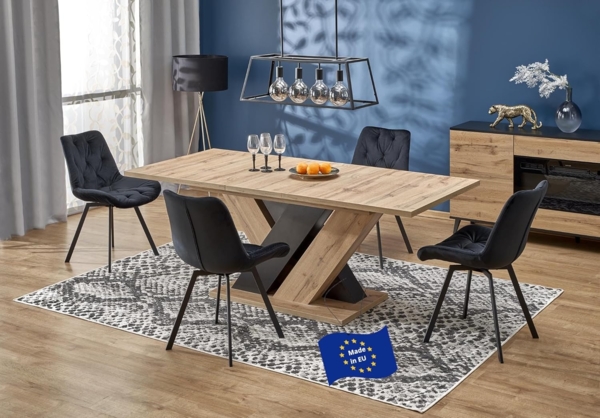 designimpex Esstisch Design HAB-111 Tisch Eiche Artisan - Schwarz ausziehbar 160 bis 200 cm