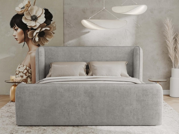 Polsterbett mit Lattenrost, Doppelbett für Schlafzimmer, Gepolstertes Kopfteil - EMORA CLASSIC DUO - 180 x 200 cm - Hellgrau Struktur Bild 3